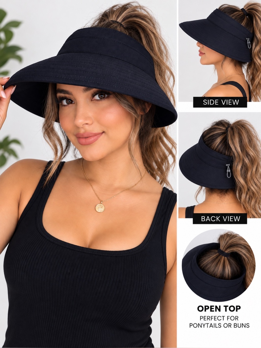 Vuori Torrey Sun Hat
Black Open Top Visor
Ponytail Friendly Wide
Brim (Unisex)